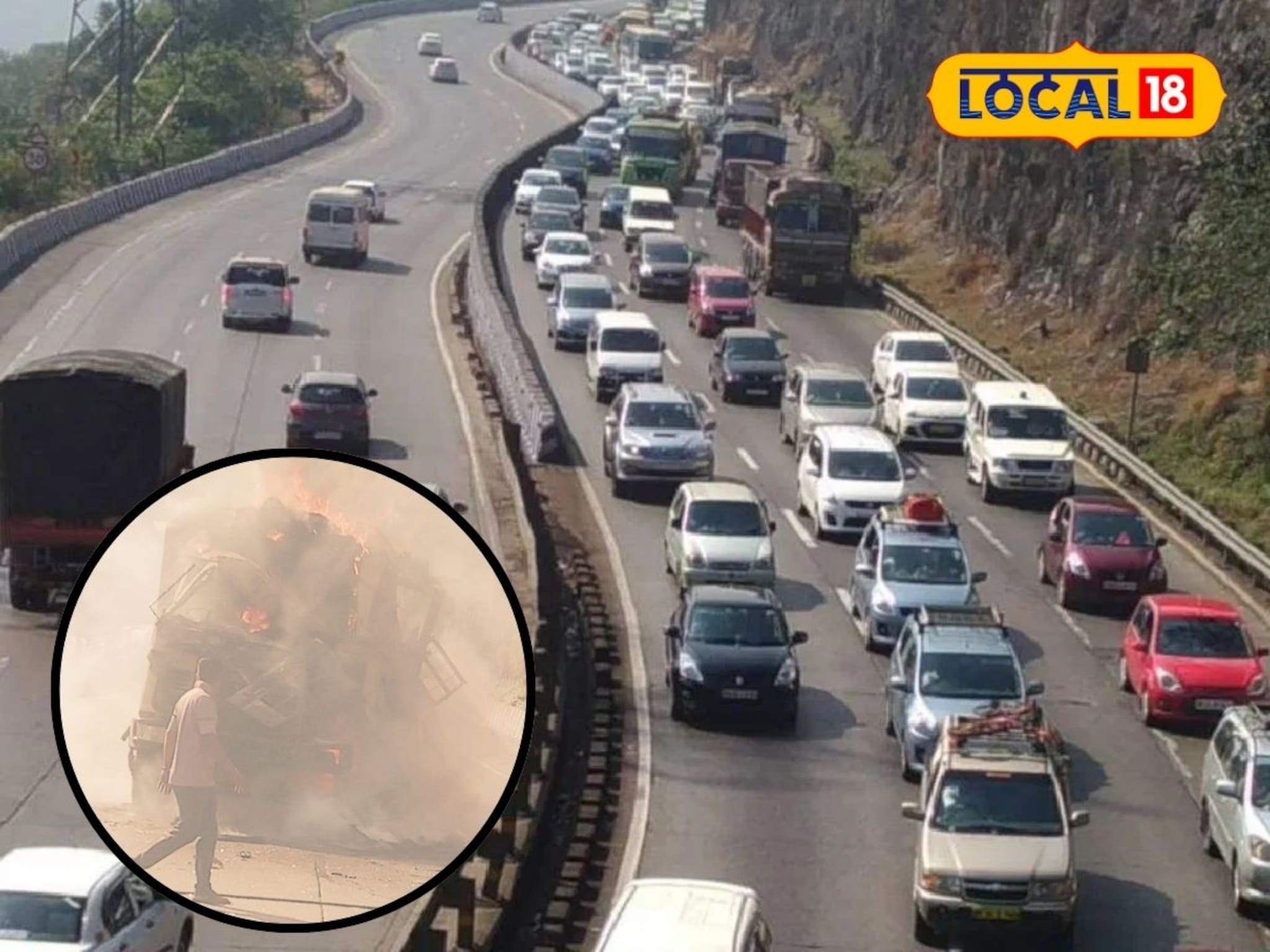 मुंबई-पुणे एक्सप्रेसवेवर आगीनं माजवलं थैमान, ट्रक जळून खाक