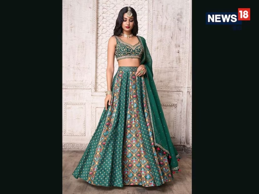 पॅनेल असलेला लेहेंगा (Panelled Lehenga) : या लेहेंग्यामध्ये अनेक पॅनेल्स जोडलेले असतात, जे लेहेंग्याला अधिक व्हॉल्यूम आणि सुंदर लूक देतात. तुम्हाला कलर कॉन्ट्रास्ट आवडत असेल, तर यात वेगवेगळ्या रंगांचे पॅनेल लावून तुम्ही डिझाईनला युनिक बनवू शकता.