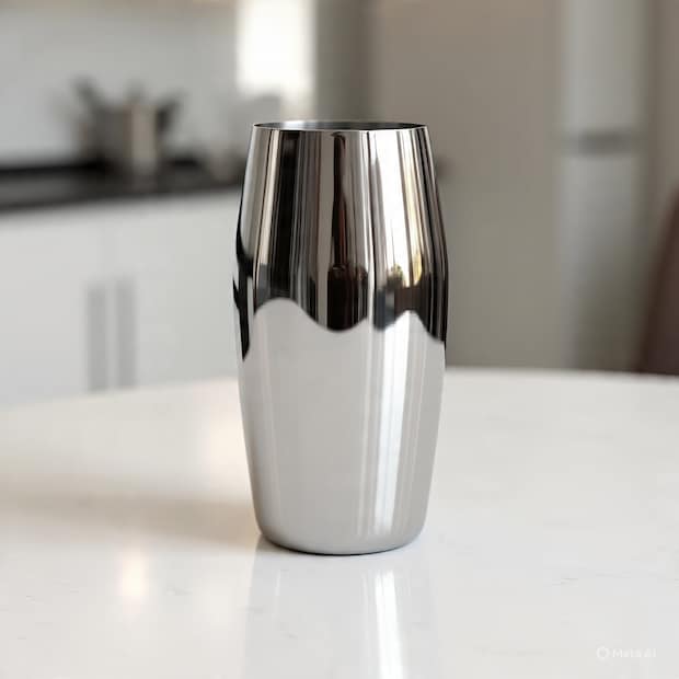 2. स्टीलचे ग्लासरासायनिक स्थिरता (Chemical Stability): स्टील, विशेषतः फूड-ग्रेड स्टेनलेस स्टील (उदा. 304 किंवा 316 ग्रेड), हे रासायनिक दृष्ट्या अत्यंत स्थिर असते. ते अल्कोहोल किंवा इतर पेयांसोबत प्रतिक्रिया देत नाही. त्यामुळे स्टीलच्या ग्लासमधून कोणतीही हानिकारक रसायने दारूत मिसळत नाहीत.
