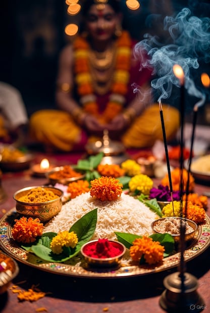 शुभकार्यात तांदूळ वापरण्याचा अर्थ म्हणजे आपल्या जीवनात भरभराट, सुख समृद्ध आणि अखंड आनंद. भारतीय संस्कृतीत तांदळाशिवाय कोणतंही शुभकार्य पूर्ण होत नाही. तसाच इतर धान्यांपेक्षा तांदूळ हलका आणि सहज पसरणार असल्याने तो टाकल्यानंतर आशीर्वादच पसरतो असं वाटतं. (सर्व फोटो : AI Generated)