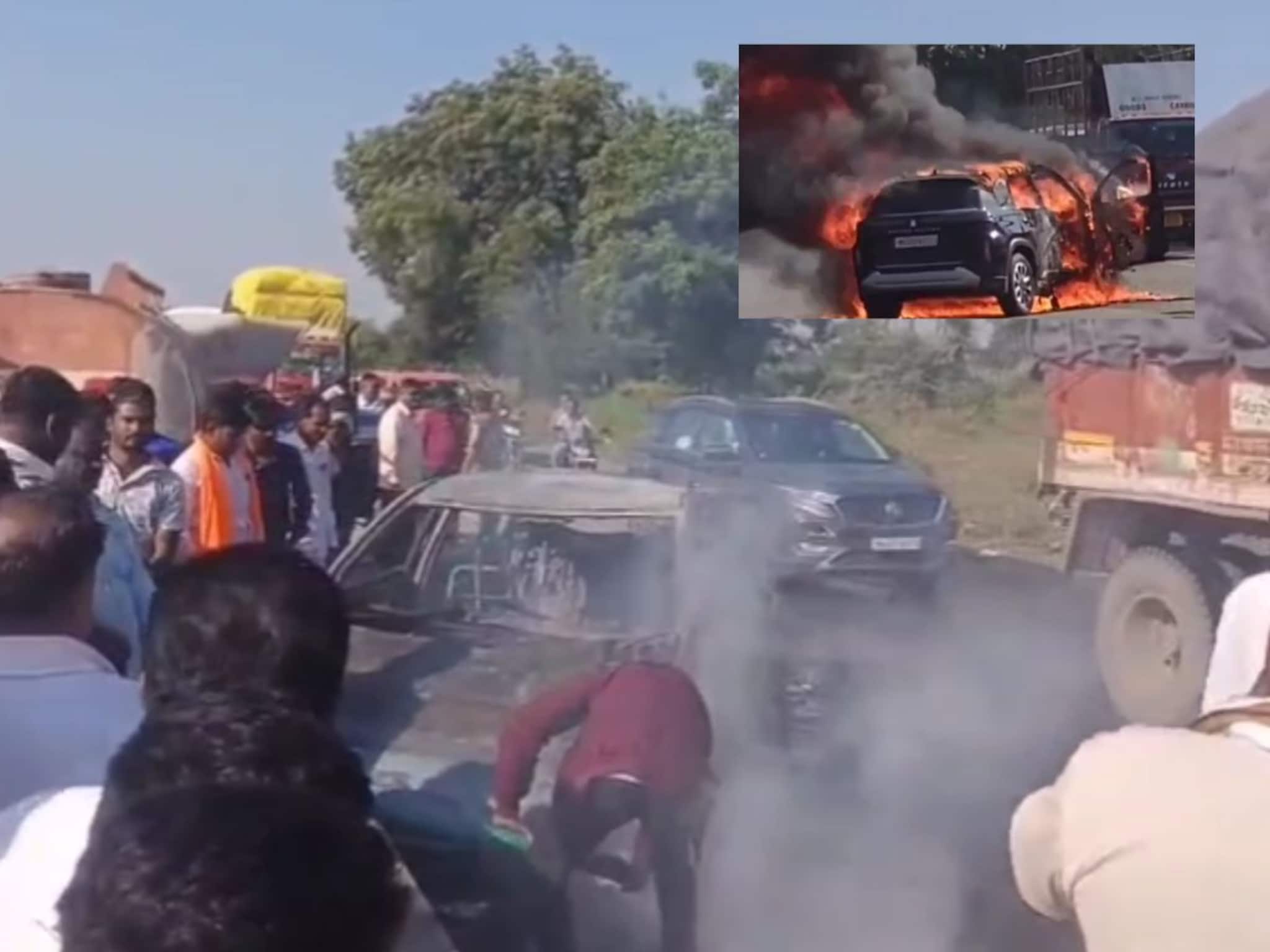 Maruti Grand Vitara  धडकली आणि आग लागली, काही सेंकदात महिलेचा जळून कोळसा, जळगावमधील घटना