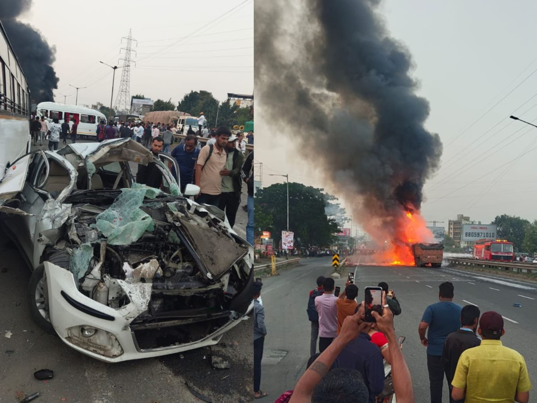 Pune: पुण्यात नवले पुलावर मृत्यूतांडव, कंटेनरने अनेक वाहनांना चिरडलं; 5 जणांचा मृत्यू झाल्याची भीती, घटनास्थळावरचे PHOTOS