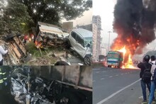 नवले पुलावर मृत्यूचा 'कंटेनर', 2 कंटेरनमध्ये सापडलेल्या कारचे भयावह PHOTOS, प्रवाशांचा कोळसा