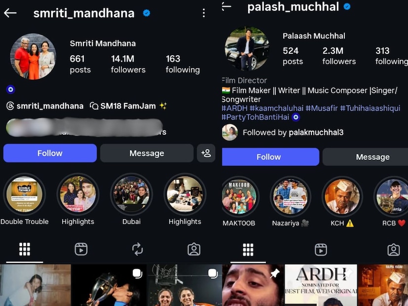 स्मृती मनधानाने तिच्या बायोवर फक्त सुरक्षाकवचचा इमोजी ठेवला आहे तर पलाशने काही ओळींसह हा इमोजी ठेवला आहे.जेणेकरून कुणाचीही त्याच्या जोडीला नजर लागु नये. 