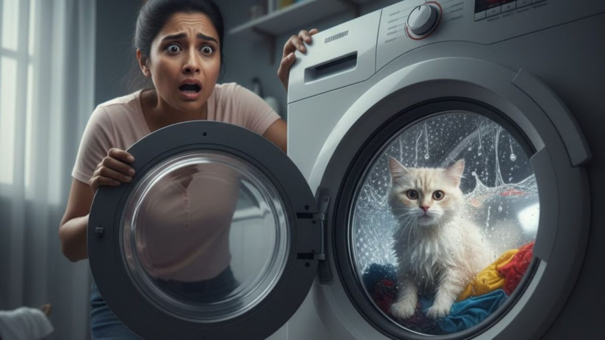 Cat Stuck in Washing Machine : 10 मिनिटं वॉशिंग मशीनमध्येच गोल फिरत होती मांजर; बाहेर काढल्यानंतरचं दृश्य धक्कादायक