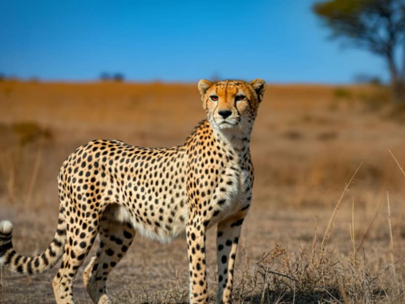 चित्ता (Cheetah) : चित्ता हा जमिनीवरील सर्वात जलद धावणारा प्राणी आहे. हा प्राणी अवघ्या 3 सेकंदांत 0 ते 100 किमी/तास वेगाने धावू शकतो. शरीर हलके, कंबर पातळ आणि पाय लांब असतात. याची लांब शेपटी धावताना संतुलन राखण्यास मदत करते. हलका पिवळा रंग आणि त्यावर छोटे, गोल, काळे ठिपके असतात. जणू त्यावर काळी मिरी पसरली आहे. ठिपक्यांमध्ये कोणतीही रिकामी जागा नसते.