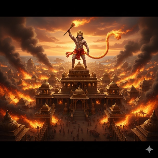 1. लाकडी बांधकाम आणि सजावटीचे साहित्यरावणाच्या लंका नगरीतील सर्व इमारती सोन्याच्या शुद्ध धातूने बनलेल्या नव्हत्या. लंका नगरीतील राजवाडे, तटबंदी, आणि प्रमुख इमारतींचे बाह्य आवरण सोन्याने मढवले होते किंवा सोन्याचा धातू बांधकामात वापरला होता. पण घरे, बाजारपेठा, नागरिकांची निवासस्थाने, साठवणुकीची कोठारे आणि आतील बांधकाम हे लाकूड, माती, गवत आणि कापड यांसारख्या ज्वलनशील वस्तूंचे होते.
हनुमानाने याच ज्वलनशील वस्तूंना टाग्रेट केले. त्यामुळे सोन्याच्या विटांच्या भिंती जळाल्या नाहीत, पण आतील लाकडी वासे, छत आणि फर्निचर जळून खाक झाले, ज्यामुळे संपूर्ण नगरी आगीत भस्म झाल्यासारखी दिसली.