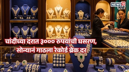 चांदीच्या दरात ३००० रुपयांची घसरण, सोन्यानं गाठला रेकोर्ड ब्रेक दर, प्रति तोळ्याची किंमत किती? चांदीच्या दरात ३००० रुपयांची घसरण, सोन्यानं गाठला रेकोर्ड ब्रेक दर, प्रति तोळ्याची किंमत किती?