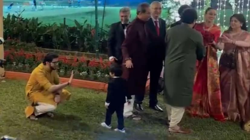 पुतण्या किआन हा मस्त अशा सुटा बुटात समारंभाला आला होता. यावेळी काका आदित्य ठाकरेंसोबत किआन दंगामस्ती करत होता. 