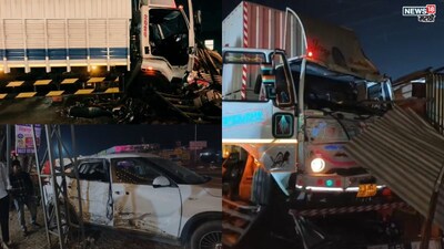 Pune-Ahilyanagar Highway: Tempo hits Kia, crushes bikes in strange multi-vehicle crash