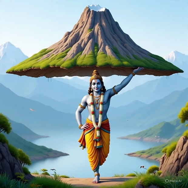 कथा अशी आहे की, गोकुळवासी दरवर्षी इंद्रदेवाची पूजा करत असत. एकदा बाळकृष्णाने गोकुळवासीयांना सांगितले की इंद्रदेवाऐवजी त्यांनी गोवर्धन पर्वताची पूजा करावी, कारण तोच त्यांना पाऊस आणि अन्न देतो. यामुळे इंद्रदेव क्रोधीत झाले आणि त्यांनी गोकुळात सात दिवस आणि सात रात्र मुसळधार पाऊस पाडला. त्यावेळी गोकुळवासीयांना वाचवण्यासाठी भगवान श्रीकृष्णाने आपला करंगळीवर (Little finger) सलग सात दिवस गोवर्धन पर्वत उचलून धरला आणि संपूर्ण गावाचं रक्षण केलं.