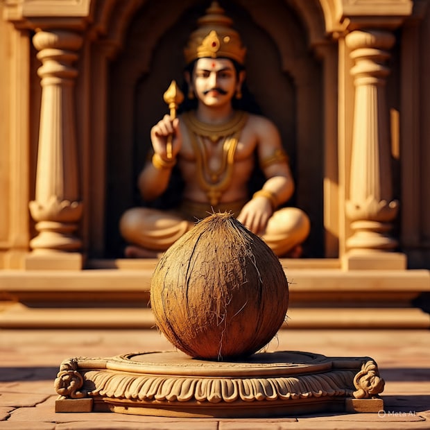 हिंदू धर्मात नारळाला 'श्रीफळ' म्हणून ओळखले जाते. याचा अर्थ 'देवाचे फळ' असा होतो. नारळ फोडणे हे 'अहंकार नष्ट करणे' आणि 'स्वत:ला ईश्वरासमोर समर्पित करणे' याचं प्रतीक मानलं जातं. नारळाचं कठीण कवच हे मानवी अहंकार आणि बाह्य जगाचे प्रतिनिधित्व करतं, तर त्यातील शुभ्र, पवित्र पाणी आणि खोबरं हे शुद्ध आत्मा किंवा बुद्धीचं प्रतीक आहे.