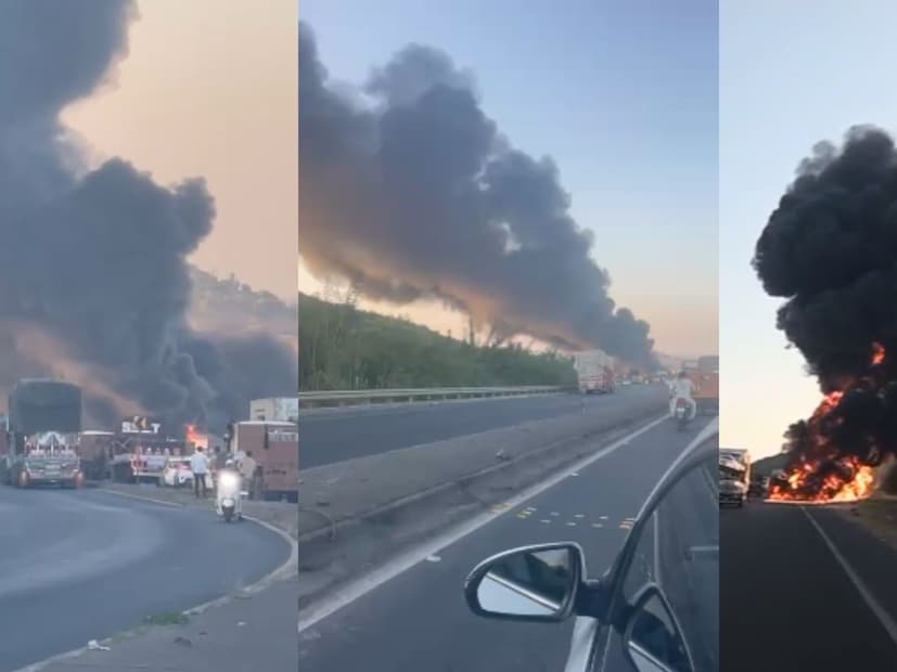 डिझेल टँकरचा स्फोट झाल्यानंतर आगीचा भडका उडाला होता. दूरपर्यंत धुराचे लोट दिसून येत होते. महामार्गावर टँकर पलटी झाल्यामुळे अनेकांनी आपली वाहनं थांबवून माघारी परतले होते.