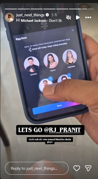 सोशल मीडिया इन्फ्लूएन्सर नीलनेही प्रणितला वोट देतानाचा व्हिडीओ शेअर करत त्याला फिनालेसाठी शुभेच्छा दिल्या आहेत. 