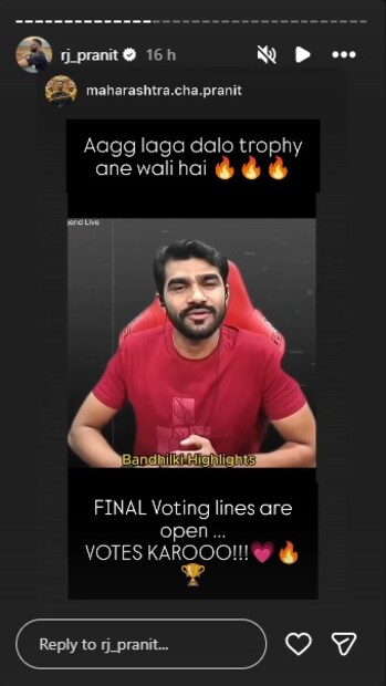 प्रसिद्ध सोशल मीडिया इन्फ्लूएन्सर आणि ऑनलाइन गेमर श्रीमान लेजंडनेही प्रणित मोरेला सपोर्ट केला आहे. 