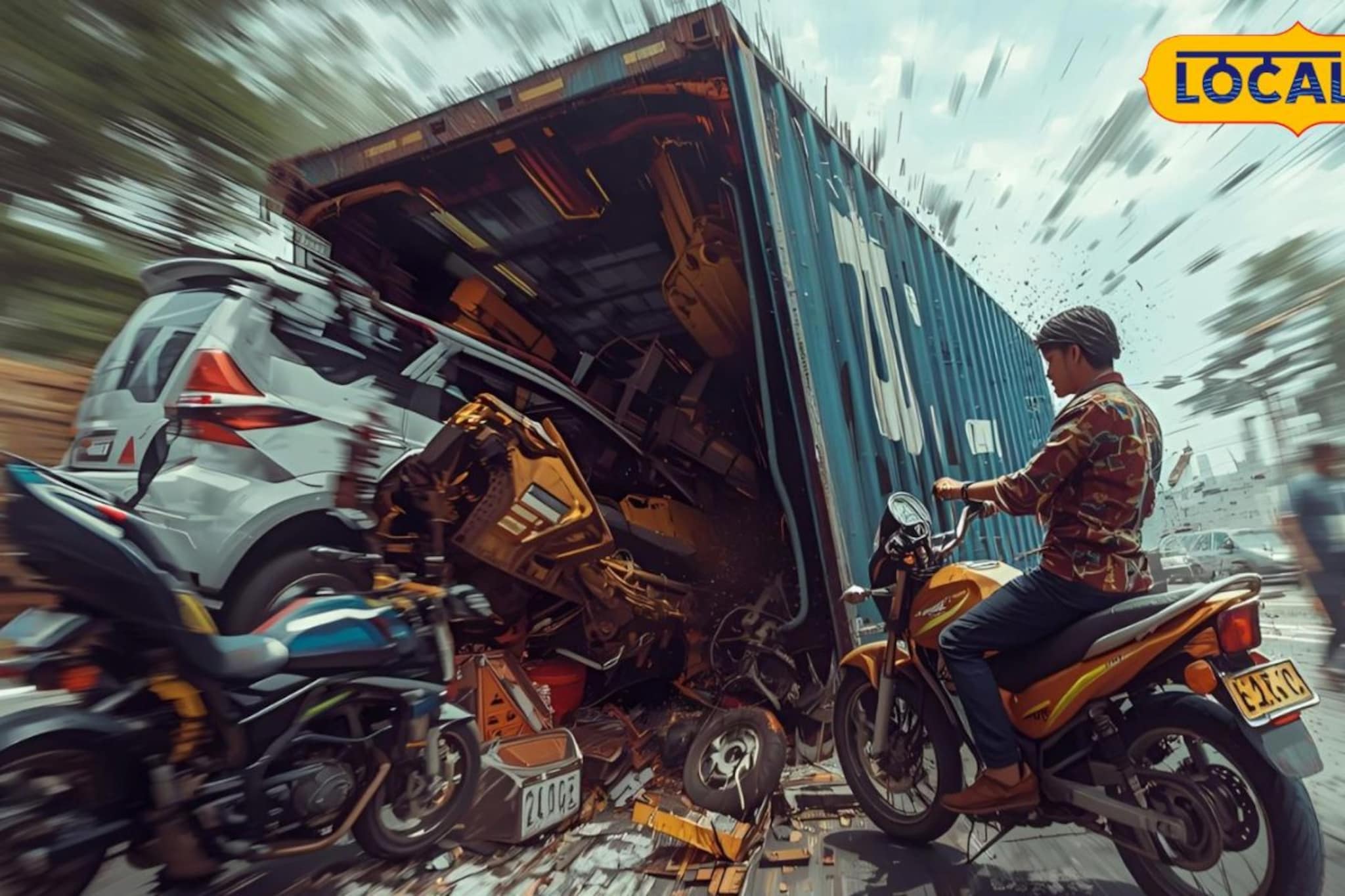 आधी पिकअप, मग कार, २ दुचाकी अन् पायी चाललेल्या महिलेला चिरडलं; विचित्र अपघात आधी पिकअप, मग कार, २ दुचाकी अन् पायी चाललेल्या महिलेला चिरडलं; विचित्र अपघात