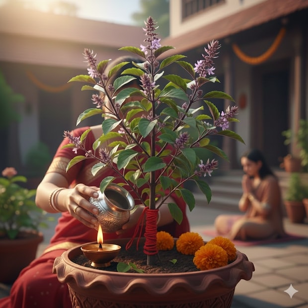 लाल धागा : या दिवशी तुळशीच्या रोपाभोवती लाल धागा बांधणे आवश्यक आहे. शास्त्रांनुसार, तुळशीच्या रोपाभोवती लाल धागा बांधणे खूप महत्वाचे मानले जाते. याव्यतिरिक्त, तुळशीच्या रोपाला कलावा किंवा रक्षा सूत्र अर्पण करणे देखील अत्यंत फलदायी मानले जाते.