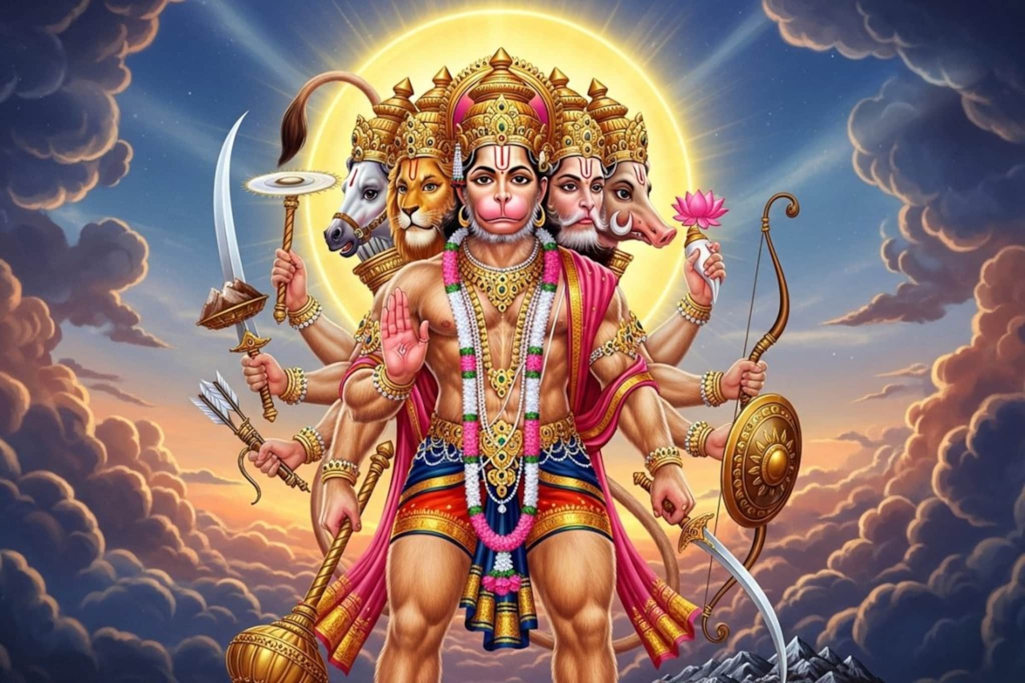 हनुमानाचा पंचमुखी अवतार! पाच मुखांची नावे, पंचमुखी हनुमानाची सर्वात उंच मूर्ती हनुमानाचा पंचमुखी अवतार! पाच मुखांची नावे, पंचमुखी हनुमानाची सर्वात उंच मूर्ती