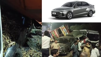 ट्रक 5 गाड्यांना धडकला अन् hyundai verna वर उलटला,नशीब चांगलं म्हणून ड्रायव्हर..