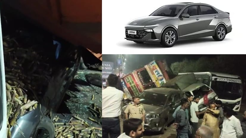 कोल्हापूरमधून एक धक्कादायक बातमी समोर आली आहे. शहरातील सायबर चौकात एक विचित्र अपघात झाला. भरधाव वेगात आलेल्या ट्रकने सिग्नलवर उभ्या ४ ते ५ गाड्यांना धडक दिली. या अपघातात सुदैवाने कोणतीही जीवितहानी झाली नाही. पण, एक hyundai verna चालक नशिब बलवत्तर असल्यामुळे थोडक्यात बचावला. कोल्हापूरमधून एक धक्कादायक बातमी समोर आली आहे. शहरातील सायबर चौकात एक विचित्र अपघात झाला. भरधाव वेगात आलेल्या ट्रकने सिग्नलवर उभ्या ४ ते ५ गाड्यांना धडक दिली. या अपघातात सुदैवाने कोणतीही जीवितहानी झाली नाही. पण, एक hyundai verna चालक नशिब बलवत्तर असल्यामुळे थोडक्यात बचावला.