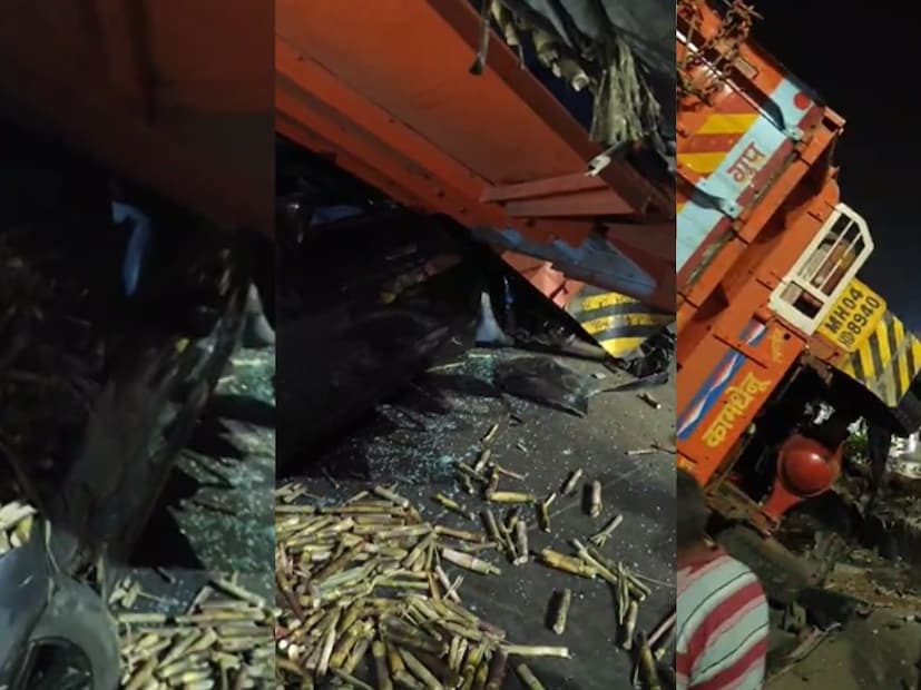 ट्रक जसा उलटला त्याचवेळी एक hyundai verna कार ट्रकखाली सापडली. ट्रकखाली सापडल्यामुळे hyundai verna चा चुराडा झाला. 