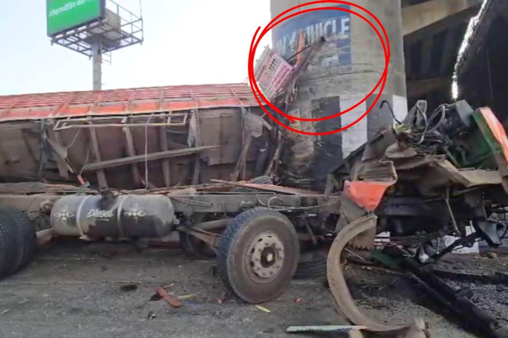 ट्रकवरचं नियंत्रण सुटलं, सिमेंट पोलला गाडी धडकली, चालक जागेवर गेला