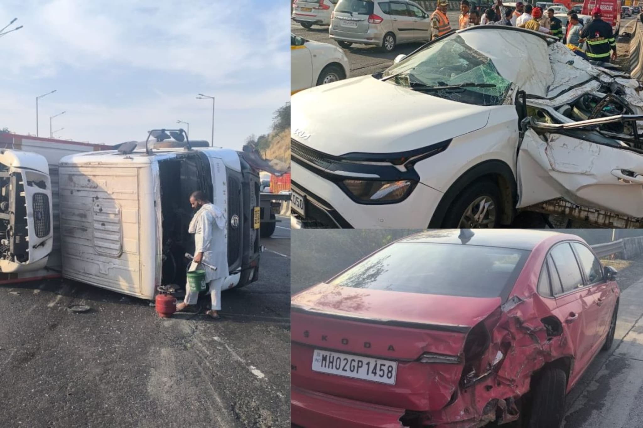 मुंबई पुणे-एक्स्प्रेस वेवर अपघात, कंटेनरच्या धडकेत Kia च्या SUV चा चक्काचूर