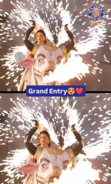 प्राजक्ता आणि शंभुराज यांनी आपल्या रिसेप्शनमध्ये केलेली ग्रँड एन्ट्री ही खूपच अविस्मरणीय होती. या जोडप्याने चक्क एका अवाढव्य नंदीवर बसून रिसेप्शनच्या ठिकाणी स्पेशल एन्ट्री घेतली होती. या वेळी फटाक्यांची आकर्षक आतिषबाजी करण्यात आली, ज्यामुळे सोहळ्याला एक वेगळी भव्यता मिळाली.