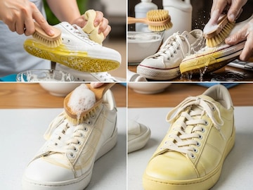 पांढऱ्या शूजचे पिवळे डाग कसे काढावेत? पांढऱ्या शूजचे पिवळे डाग कसे काढावेत?