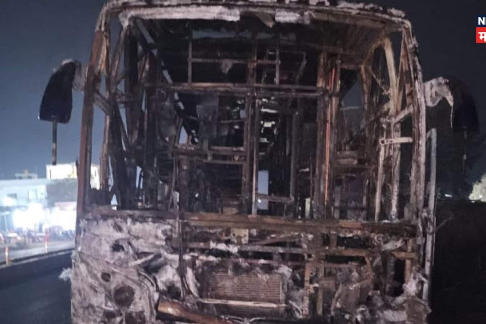 टायर घासले अन् 27 प्रवाशांनी भरलेली बस पेटली, पहाटे 3 वाजता महामार्गावर दुर्घटना