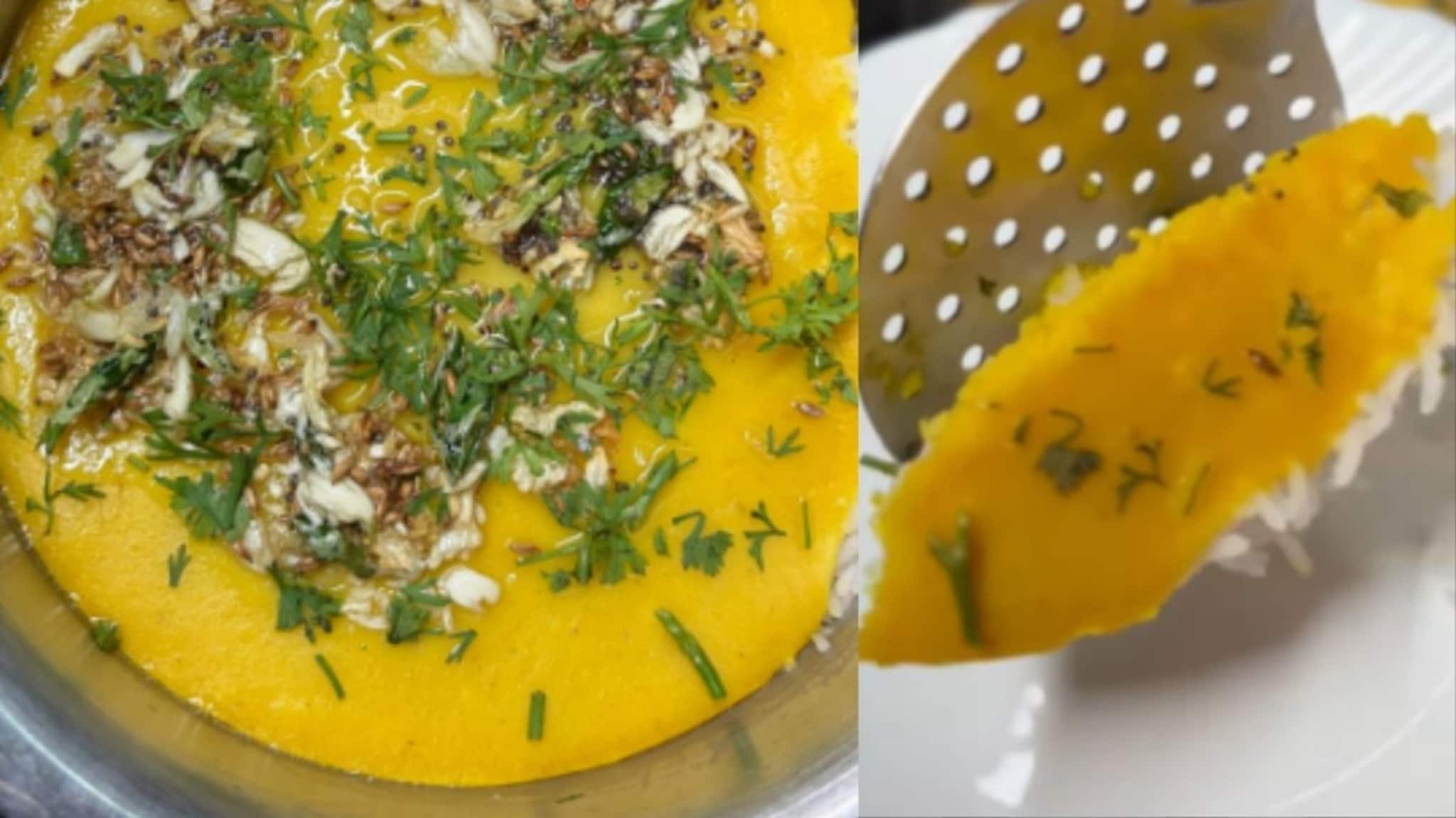 Pithala Bhat : पिठलं आणि भात वेगवेगळं बनवायची गरजच नाही; भातावरचं पिठलं, हटके रेसिपी