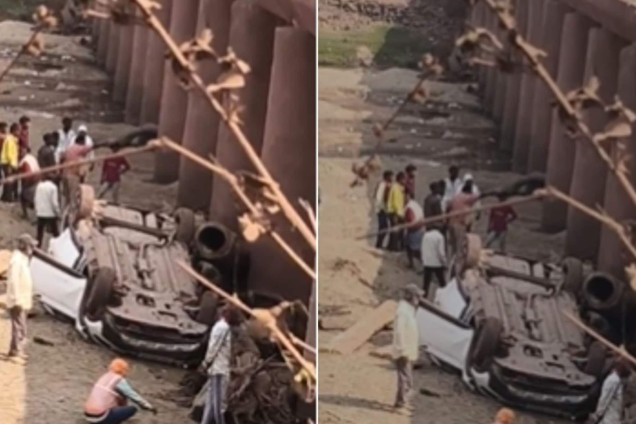 जावयाच्या अंत्यविधीवरून येताना सासऱ्याचा अपघात,  Hyundai Venue नदीत कोसळली