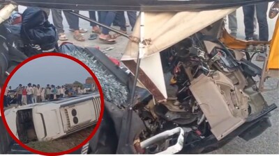 शनीशिंगणापूर रोड पर भीषण हादसा: टेम्पो ट्रैवलर ने रिक्शा को उड़ाया, 5 की मौत.