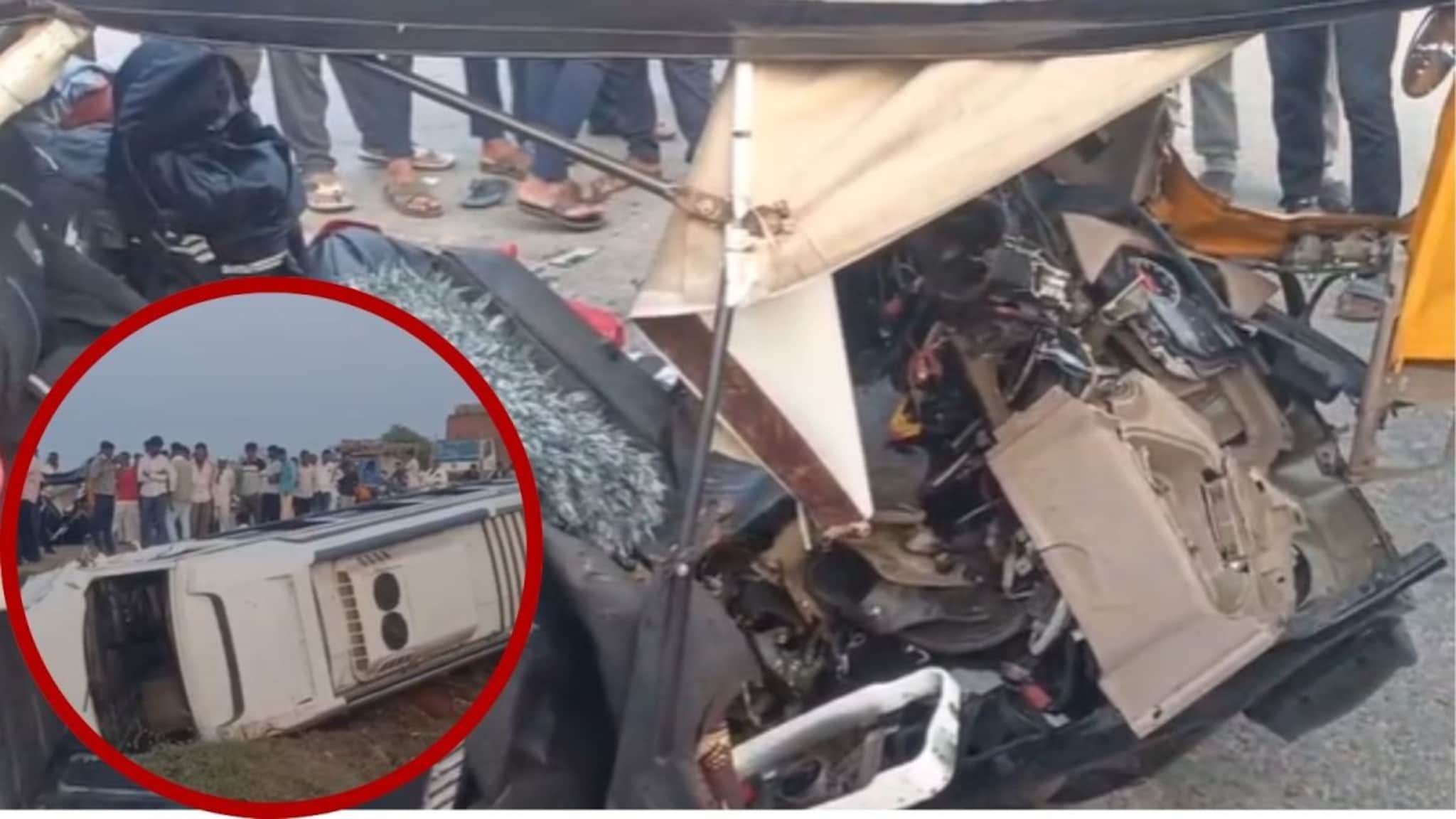 शनीशिंगणापूर रस्त्यावर भीषण अपघात,  ट्रॅव्हलरने रिक्षाला उडवले; 5 जणांचा जागेवर मृत्यू