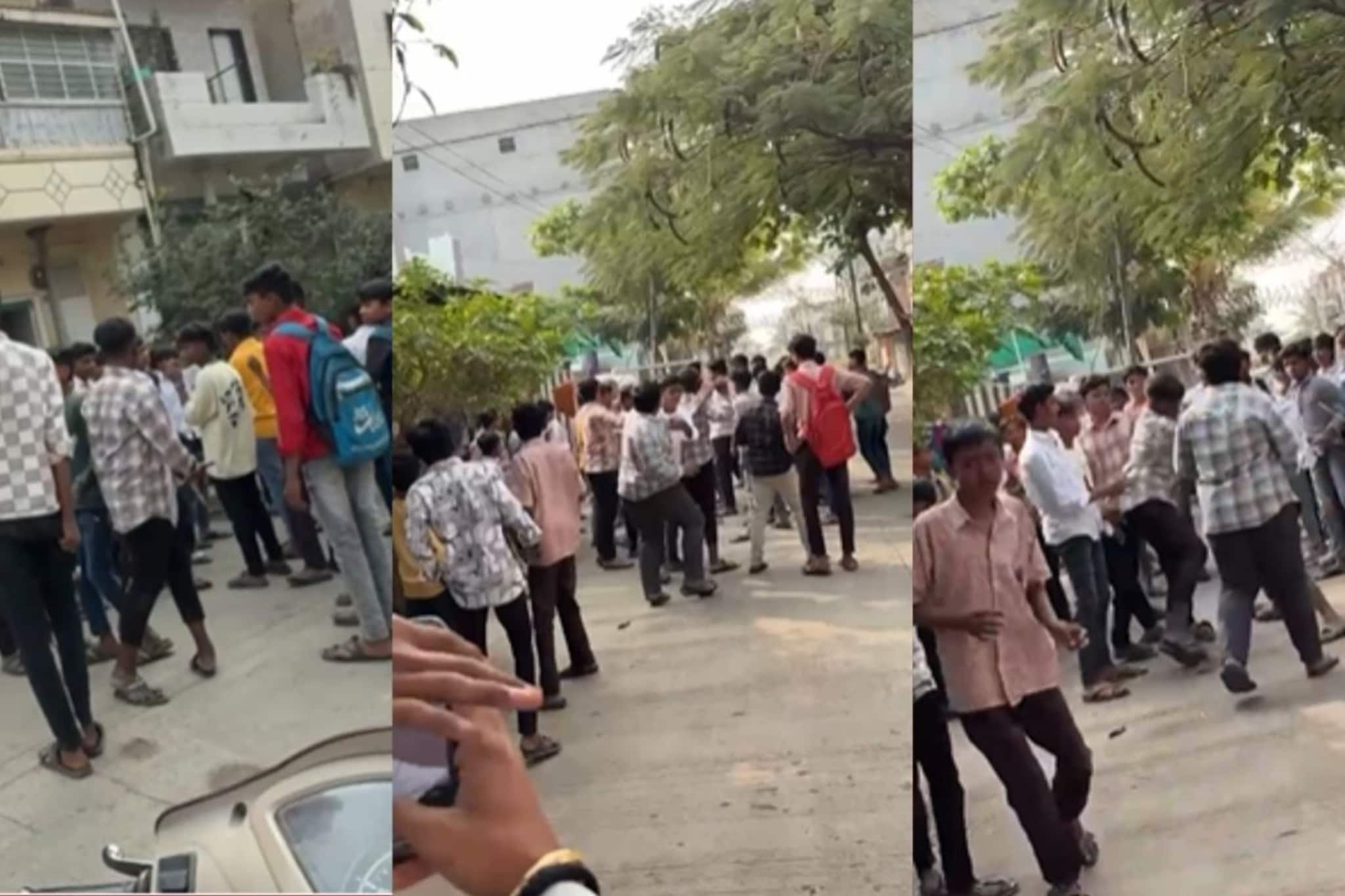 रस्त्यावर 30 जणांचा घोळका, हातात फायटर अन् काठ्या, शाळकरी पोरांमध्ये गँगवॉर रस्त्यावर 30 जणांचा घोळका, हातात फायटर अन् काठ्या, शाळकरी पोरांमध्ये गँगवॉर