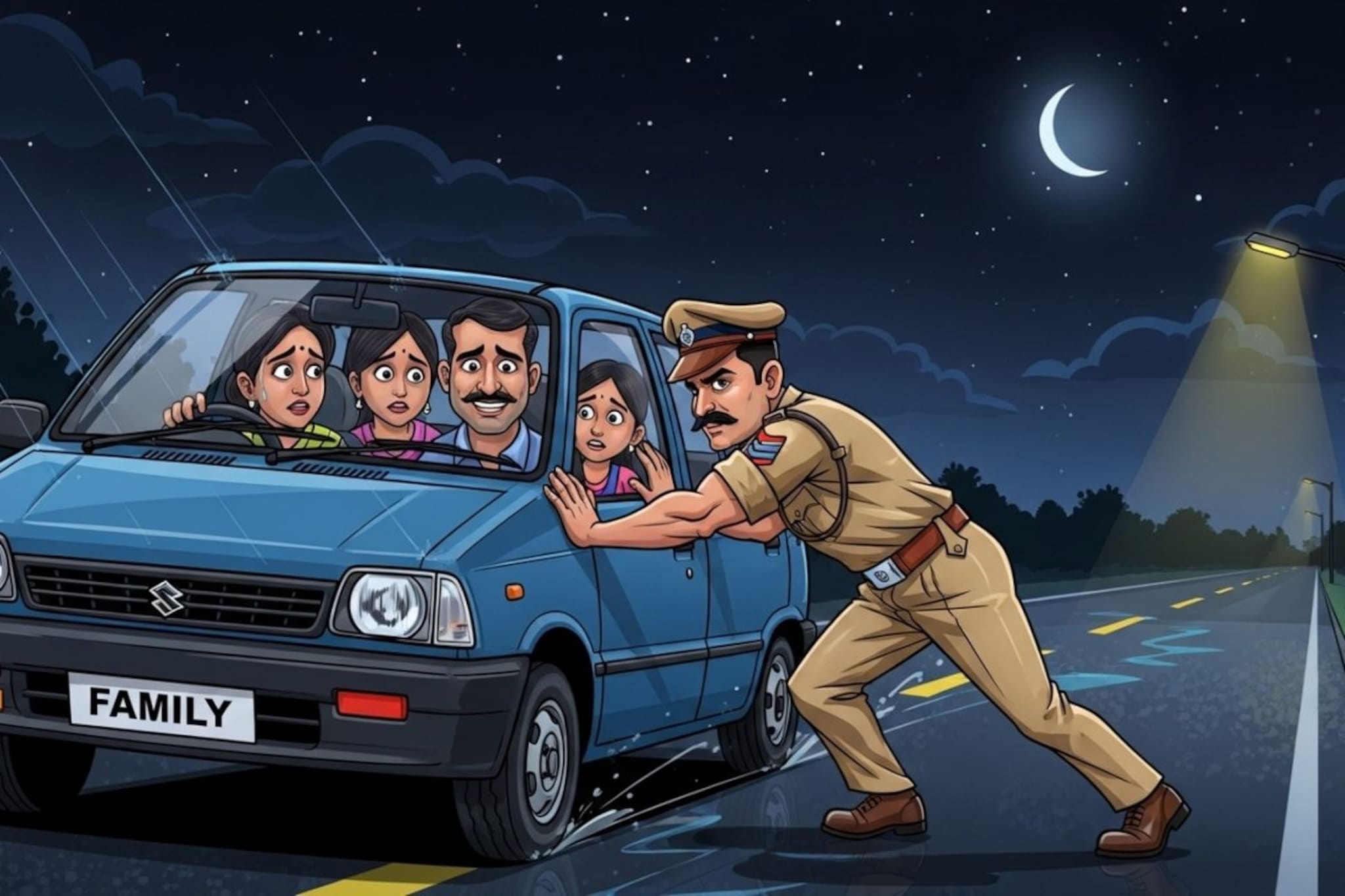 पोलिसांनी धक्का मारला आणि कुटुंबाचा जीव वाचला, बीड बायपासवर मध्यरात्री काय घडलं?