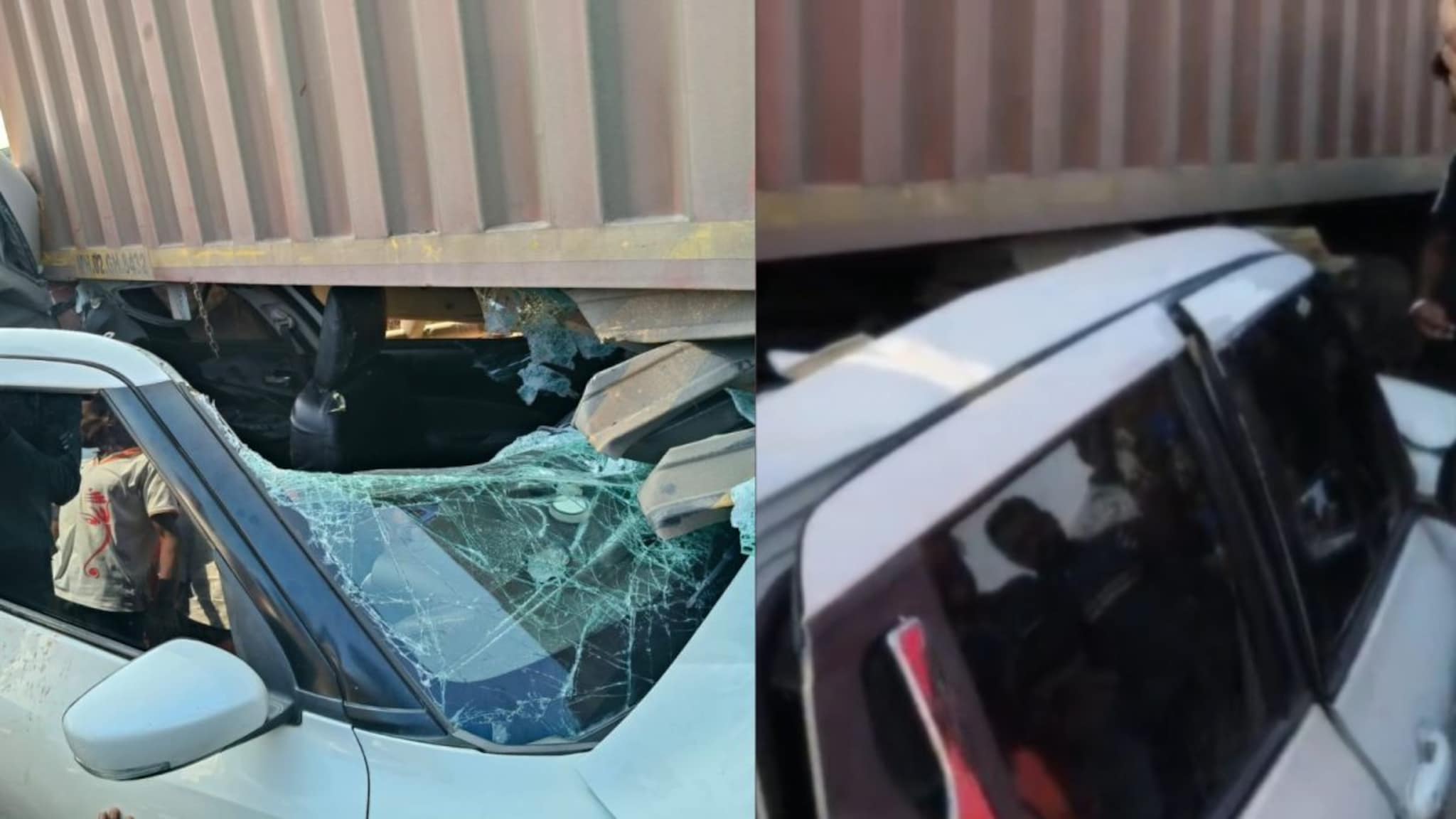 Karad Accident : भाविकांनी भरलेली Maruti Swift उभ्या कंटेनरला धडकली, गाडीचा चक्काचूर, अपघाचे हादरवून टाकणारे PHOTO