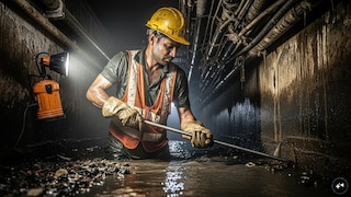 AI Image- ड्रेनेज साफसफाई करताना -  