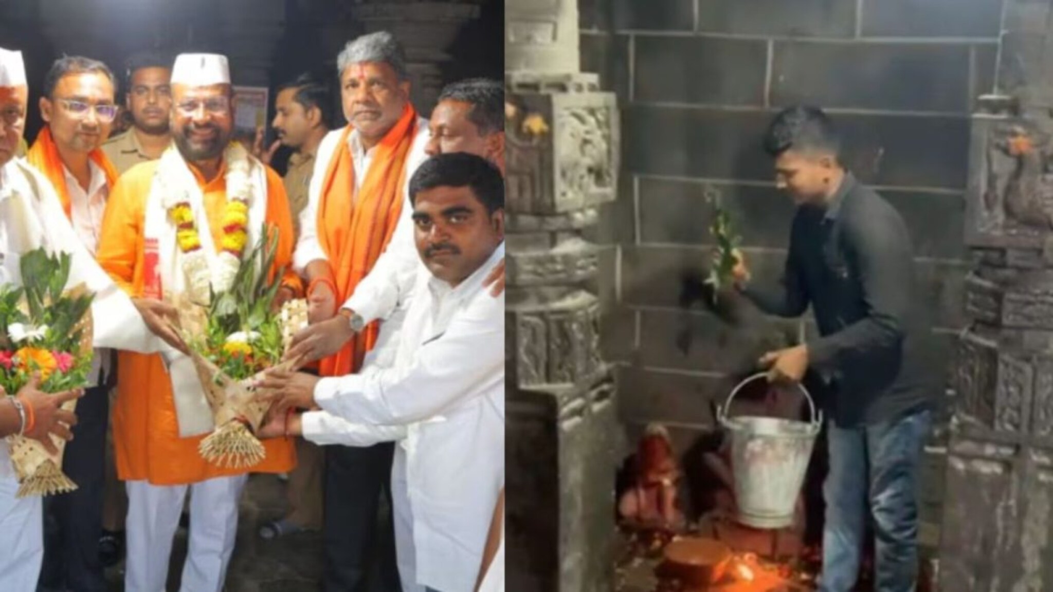 सत्तारांनी मंदिरात जाऊन दर्शन घेतलं, भाजप कार्यकर्ते संतापले, गोमुत्र शिंपडले