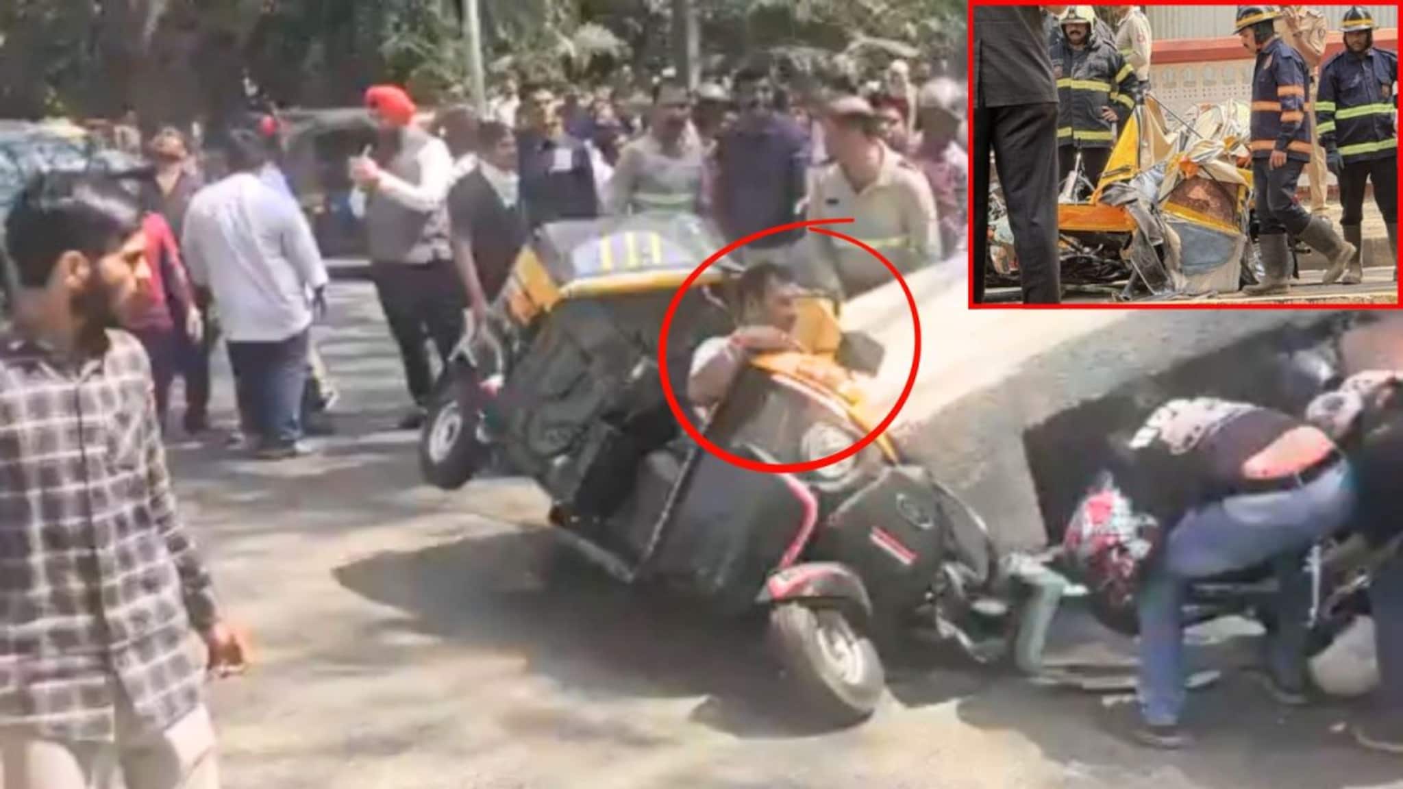 मुंबईत मेट्रोचा पीलर कोसळला, ऑटो रिक्षाचा चक्काचूर, थरकाप उडवणारे PHOTO