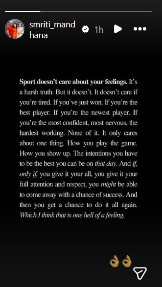 Smriti Mandhana emotional instagram story 