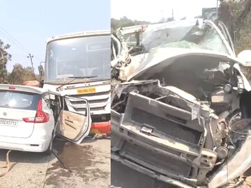 Maruti Ertiga चा भीषण अपघात, ST बसही जागेवरच थांबली, घटनास्थळाचे PHOTOS