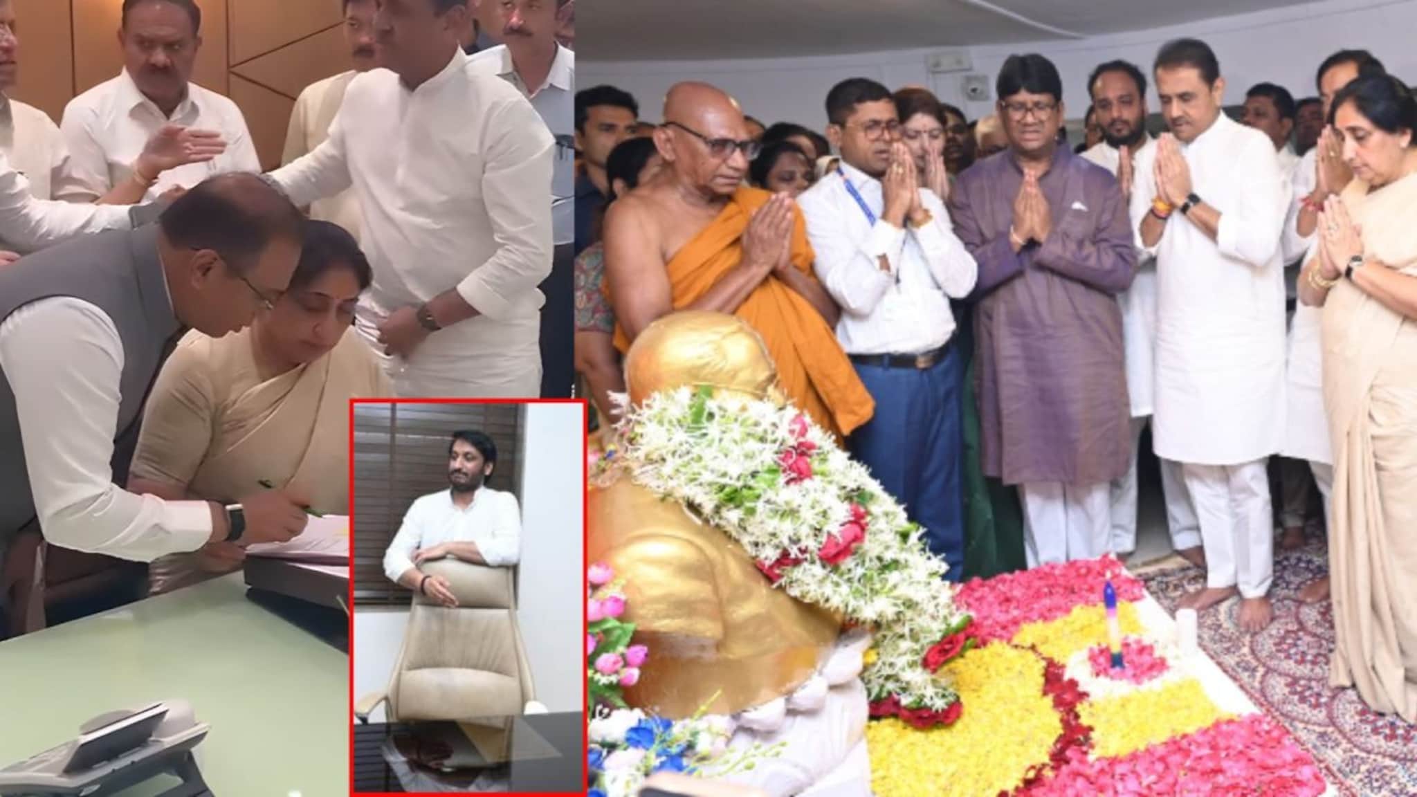 आधी बाबासाहेबांना वंदन, नंतर बाप्पाचं दर्शन, मंत्रालयात सुनेत्रा पवारांनी पदभार स्वीकारला, पार्थ पवारांना अश्रू अनावर
