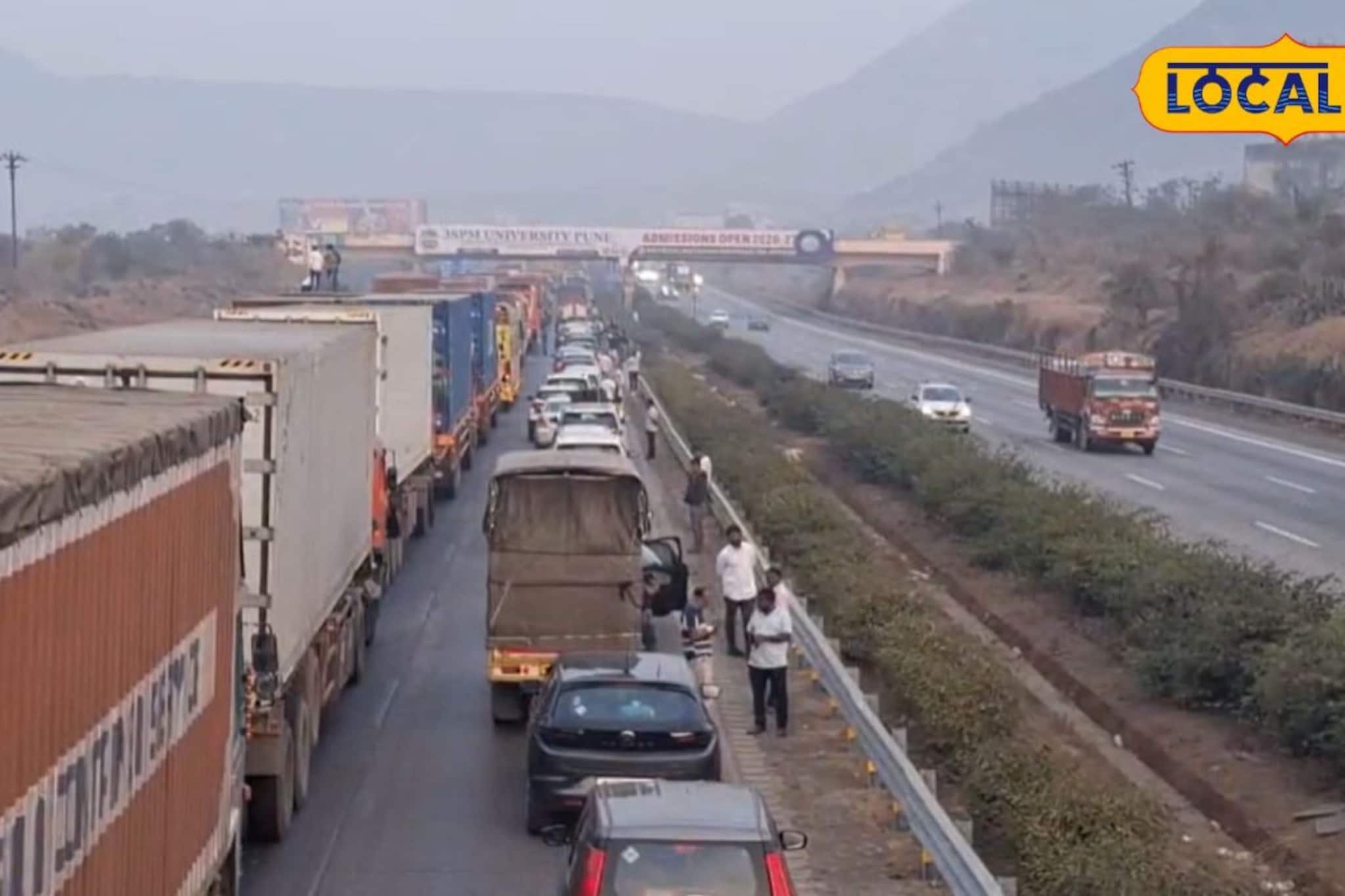 मुंबई-पुणे एक्सप्रेसवेवर पुन्हा वाहतूक कोंडी; आता सिमेंट कंटेनरमुळे नवं संकट