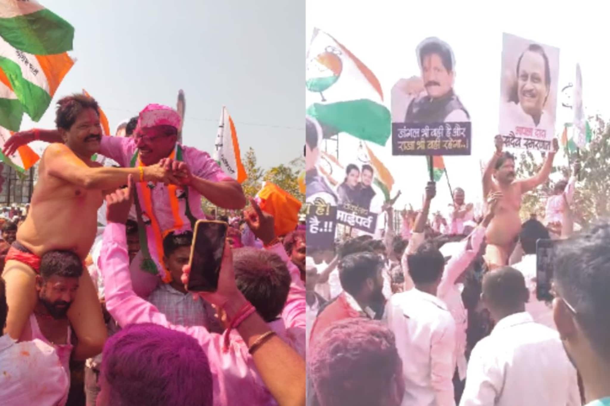 सून जिंकली, सासऱ्याने लंगोट घालून केला जल्लोष, हातात अजितदादांचा फोटो