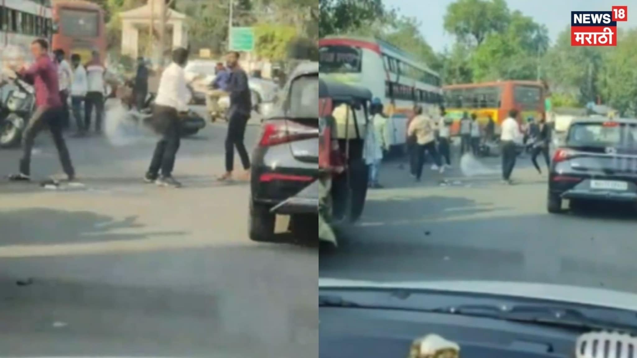 दुचाकीचा कट लागला, वाहनचालकांची रस्त्यावरच तुफान हाणामारी, Video दुचाकीचा कट लागला, वाहनचालकांची रस्त्यावरच तुफान हाणामारी, Video