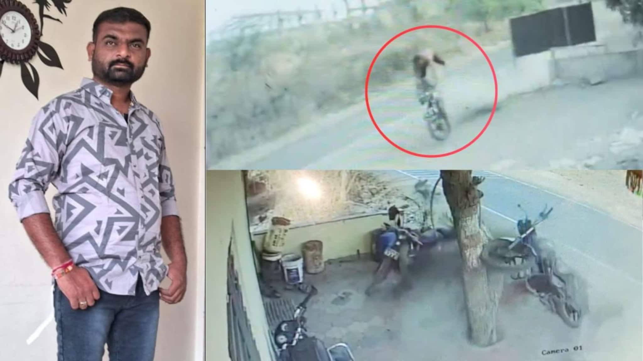 बाइक धडकली अन् सौरभ 50 फूट उंच फेकला गेला, देवीच्या मंदिरात झाडावर आदळला, VIDEO