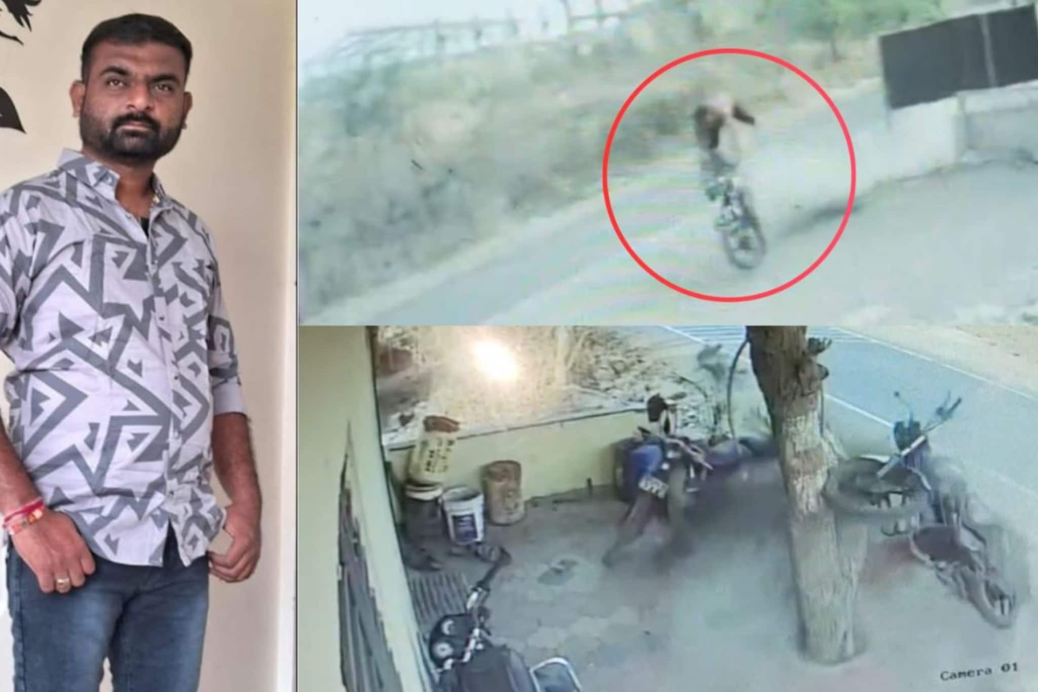 बाइक धडकली अन् सौरभ 50 फूट उंच फेकला गेला, देवीच्या मंदिरात झाडावर आदळला, VIDEO