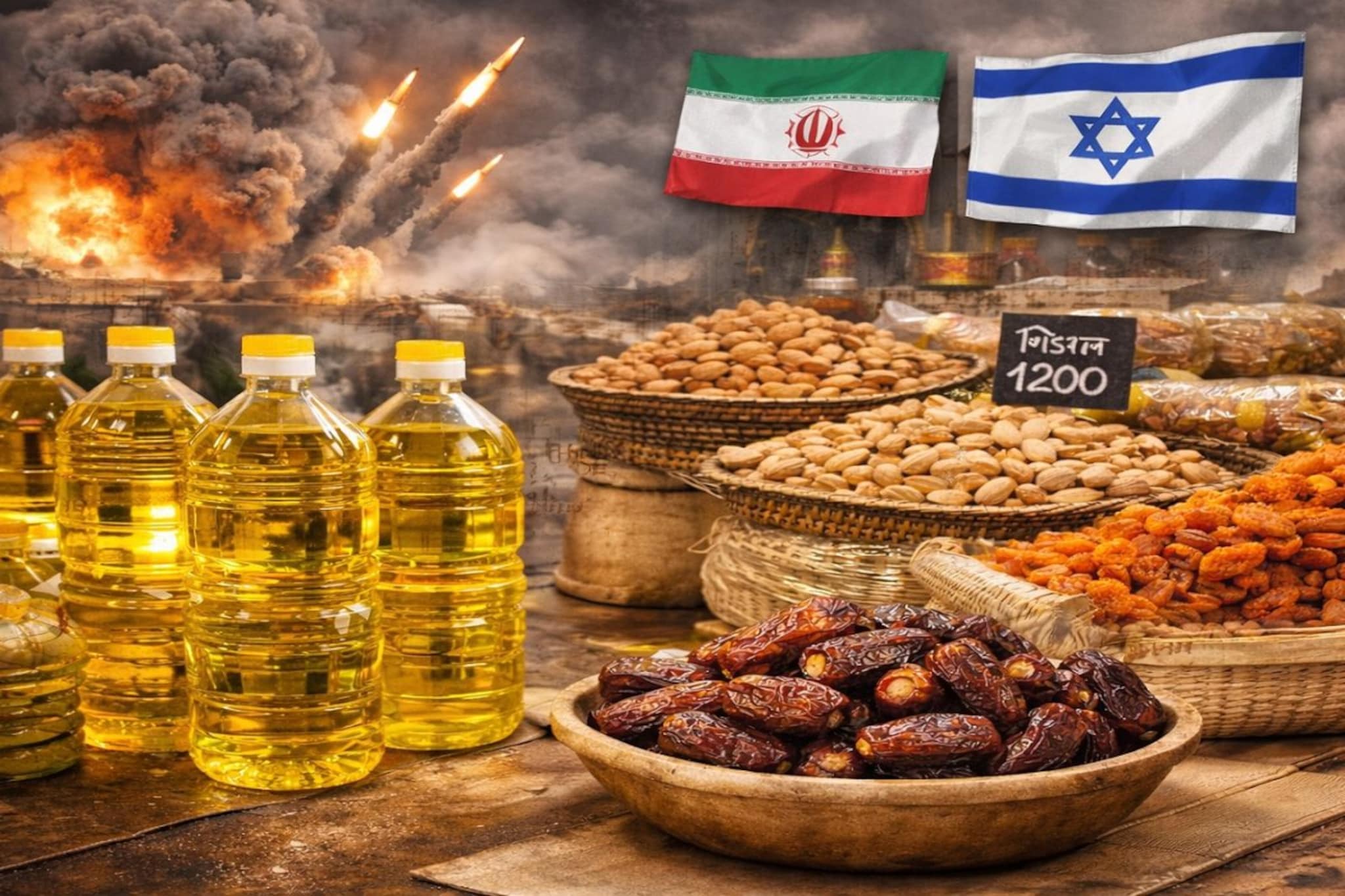 इराण इस्रायल युद्धाचा भडका तुमच्या घरापर्यंत! खाद्यतेलासह सुकामेवा, खजुर महागले इराण इस्रायल युद्धाचा भडका तुमच्या घरापर्यंत! खाद्यतेलासह सुकामेवा, खजुर महागले