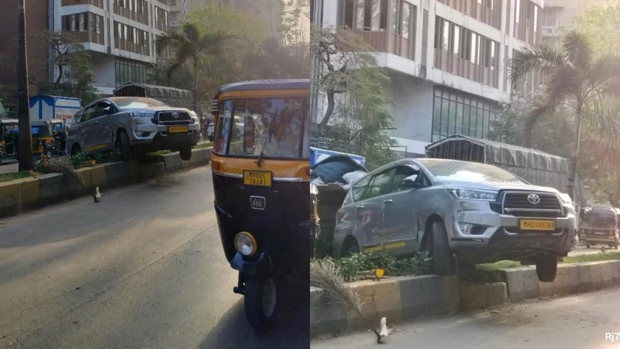 Innova झाली आऊटऑफ कंट्रोल, डिव्हायडरवर जाऊन धडकली; मुंबईत विचित्र अपघाताचा PHOTOS व्हायरल